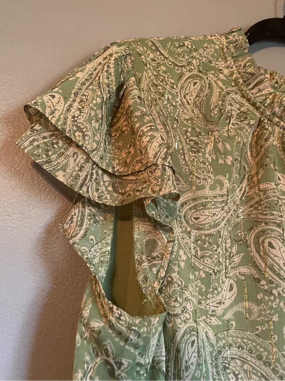 NWT CeCe Sz XL Women’s Green Glitter Flutter Sleeve Crewneck Blouse Top Ret $69! - Picture 5 of 16